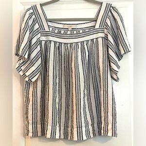 LOFT Short Sleeve Metallic Stripe Linen Blend Blouse
